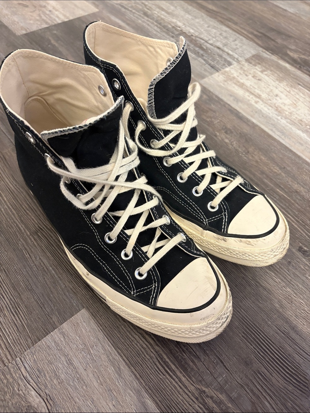 Men’s Converse Black High Top Sneakers with Cream Accents - Picture 4 of 7